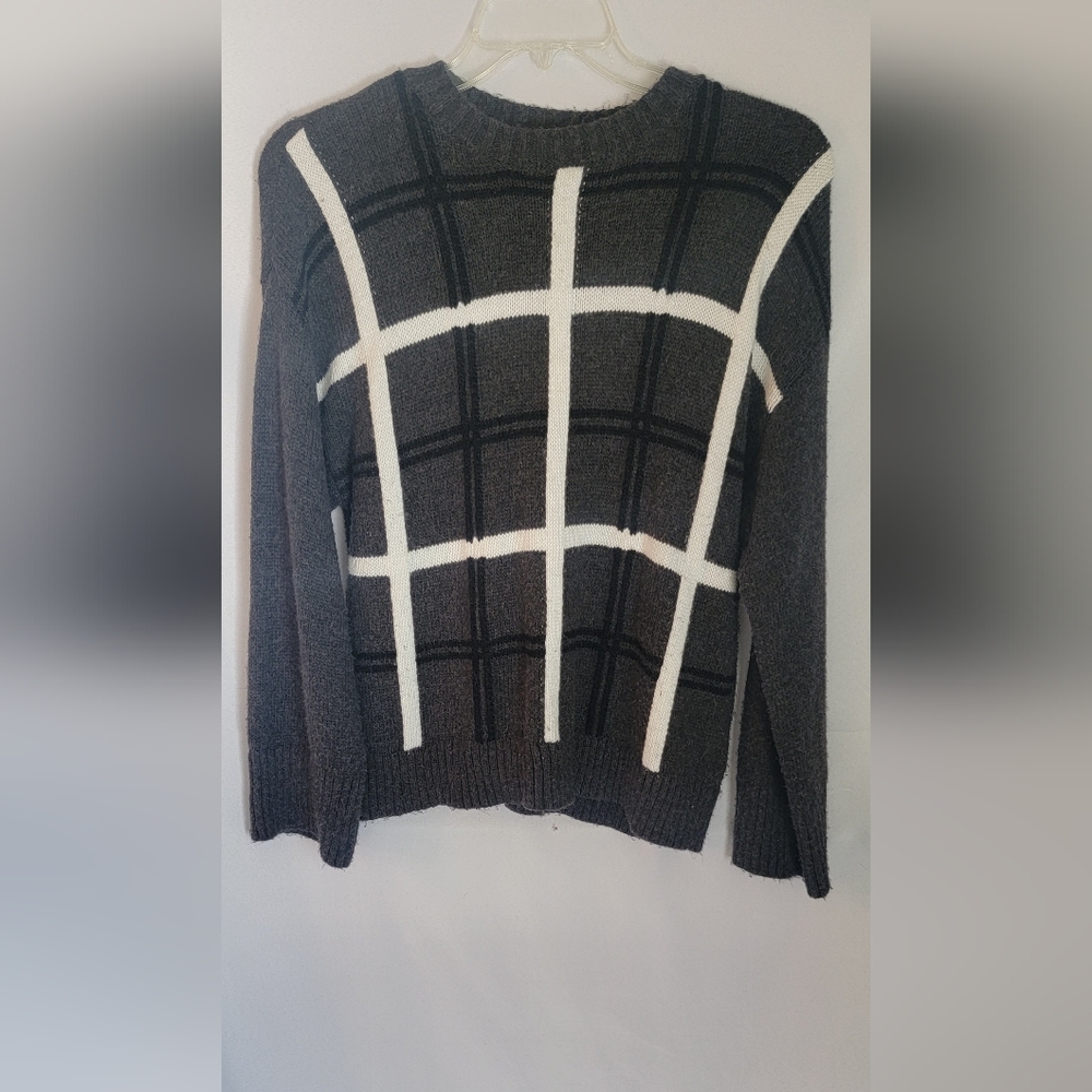 Nine West Womens Charcoal Gray, White &  Black Checked Sweater Size L